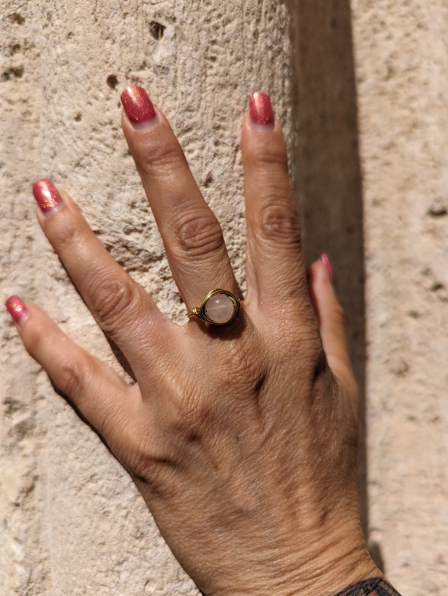 Anello in Ottone con Quarzo Rosa (su misura)